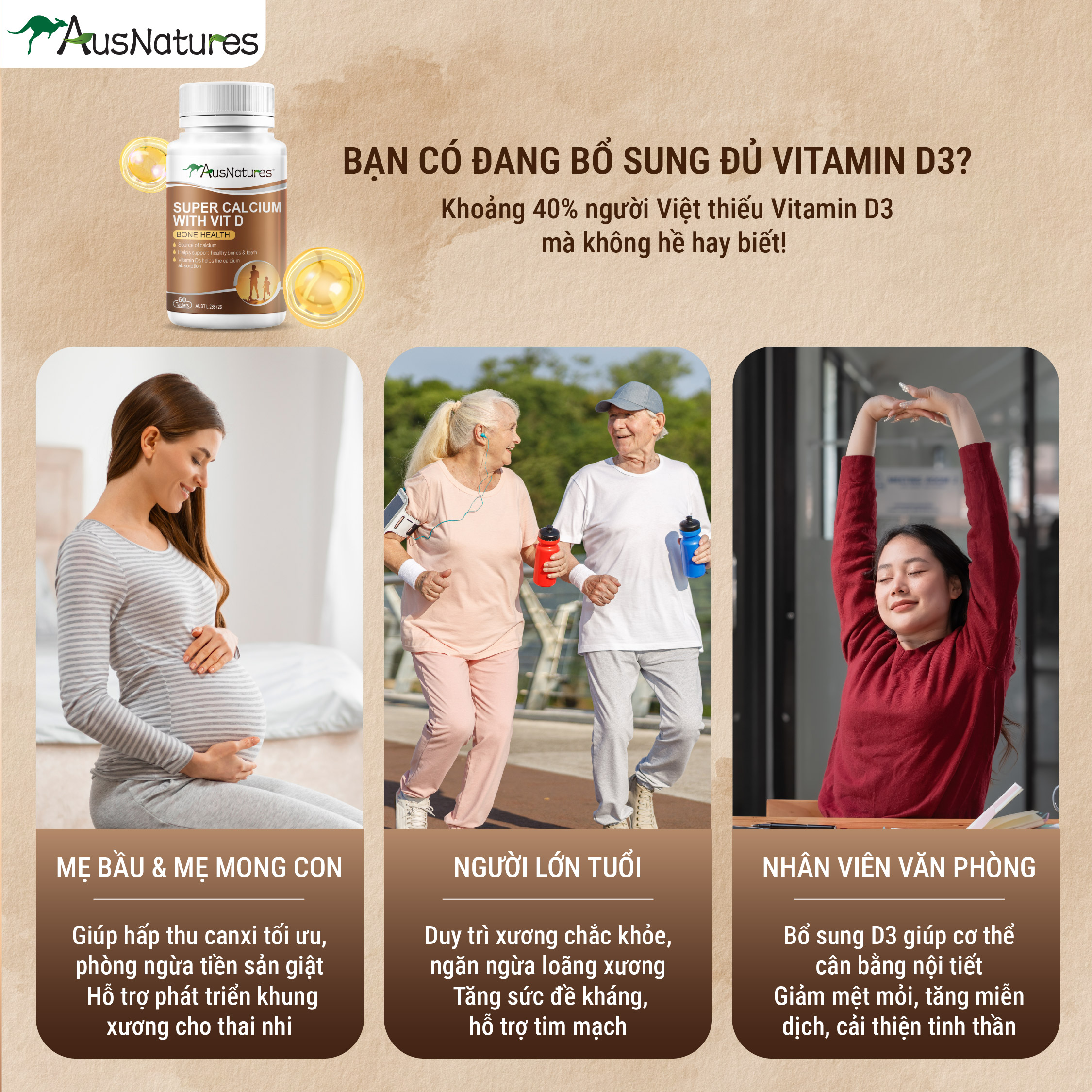 Viên uống Canxi Hữu Cơ & Vitamin D - AusNatures Super Calcium With Vit D - Hỗ trợ phát triển xương - Lọ 60 viên - Hình ảnh 4