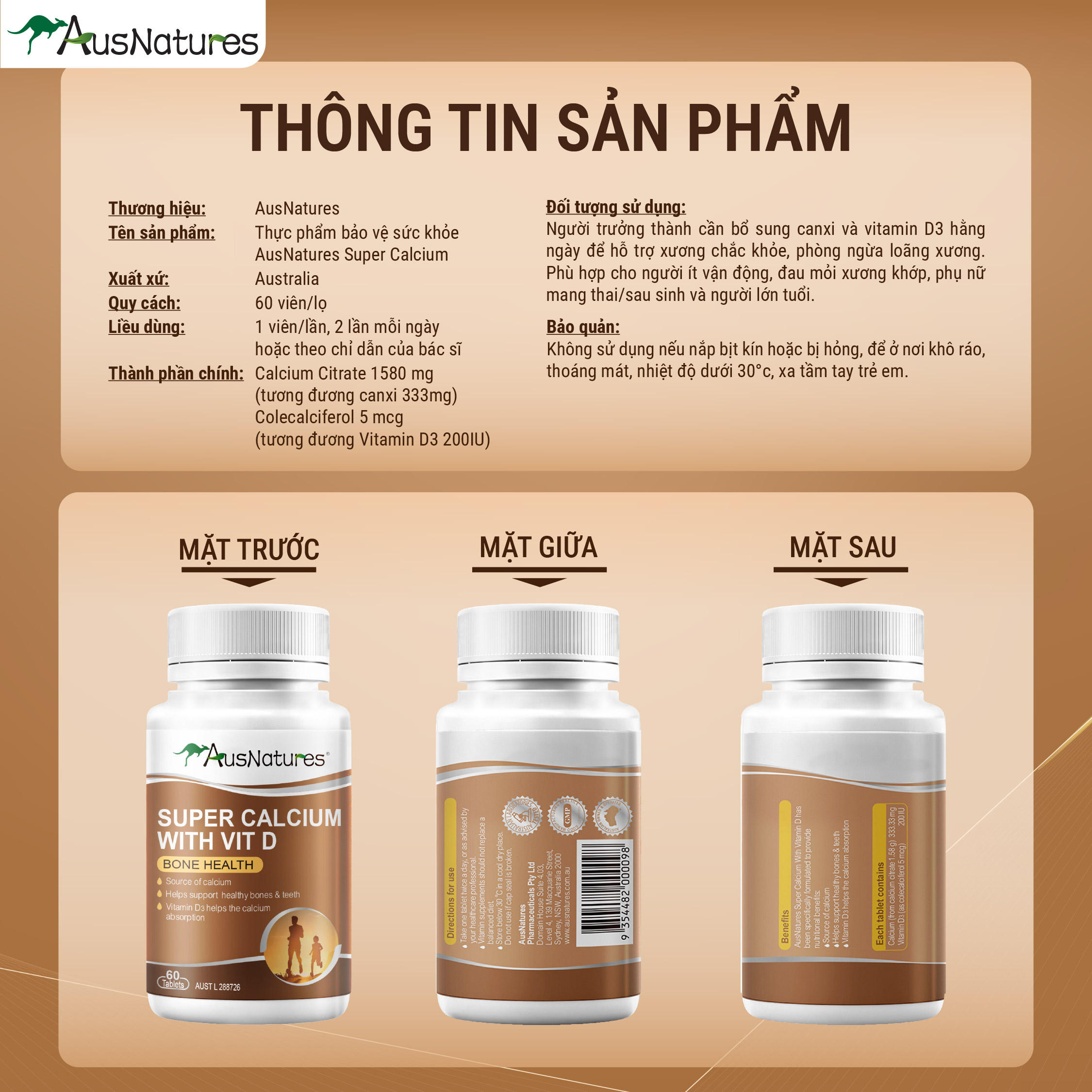 Viên uống Canxi Hữu Cơ & Vitamin D - AusNatures Super Calcium With Vit D - Hỗ trợ phát triển xương - Lọ 60 viên - Hình ảnh 6